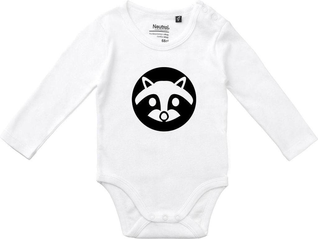 Huuraa Baby Body Waschbär Kopf Silhouette 80 White Baumwolle Fairtrade Langarmbody Geschenkidee