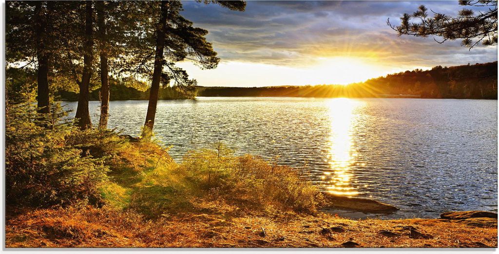 ARTland Glasbild Sonnenuntergang über See Algonquin Park Größe: 100x50 cm