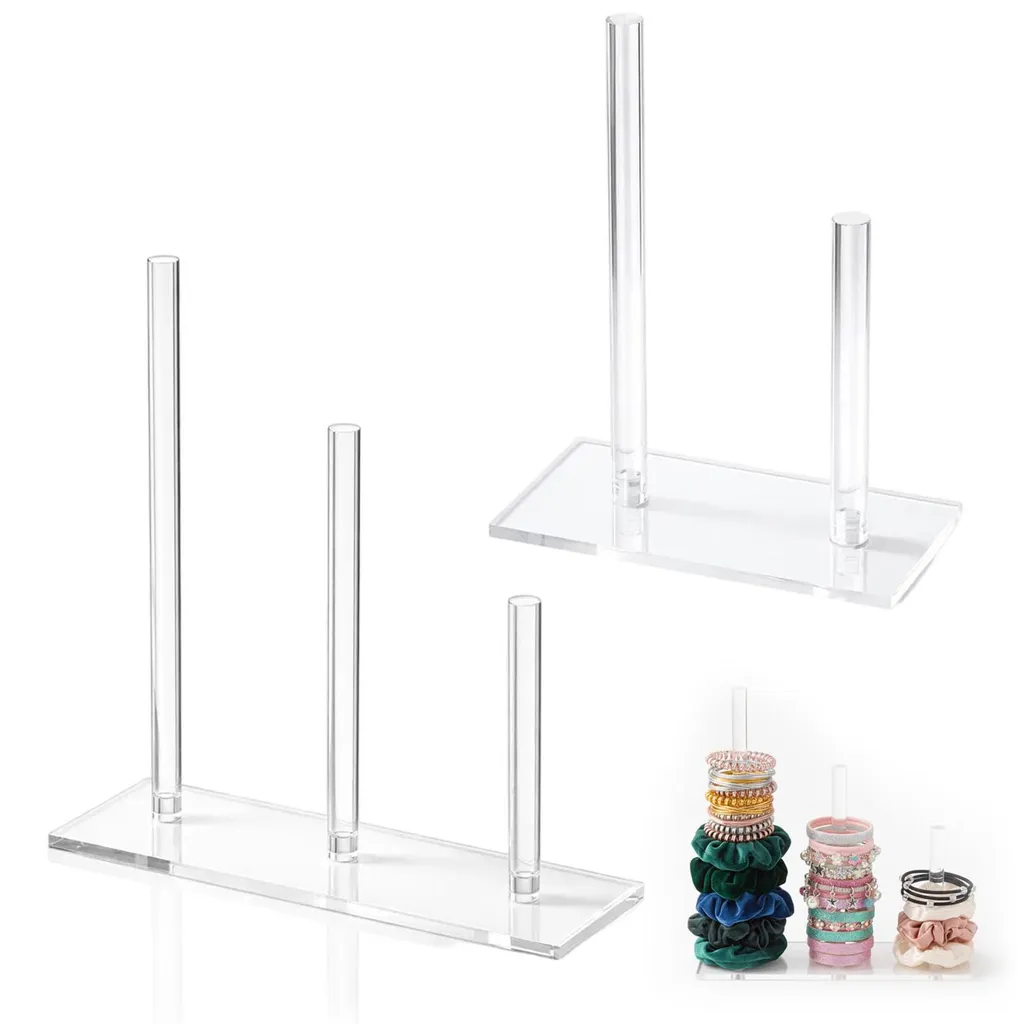 Support Élastiques Cheveux Transparent 2 et 3 Tiges en Acrylique Robuste