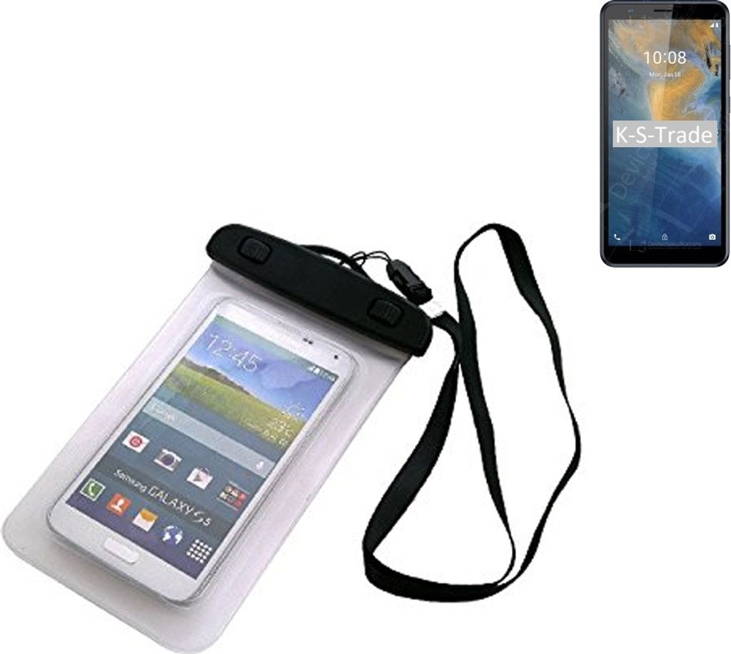 K-S-Trade Schutz Hülle Handy Hülle Kompatibel mit ZTE Blade A31 Beach Bag wasserdicht 16cm x 10cm Schutzhülle Staub Sand Flachwasser Beachbag Case