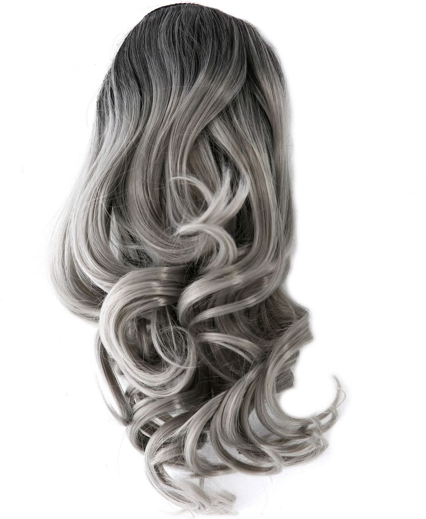 WIG ME UP Haarteil gewellt halblang 1 Kamm + Gummizug Grau Produktbild 