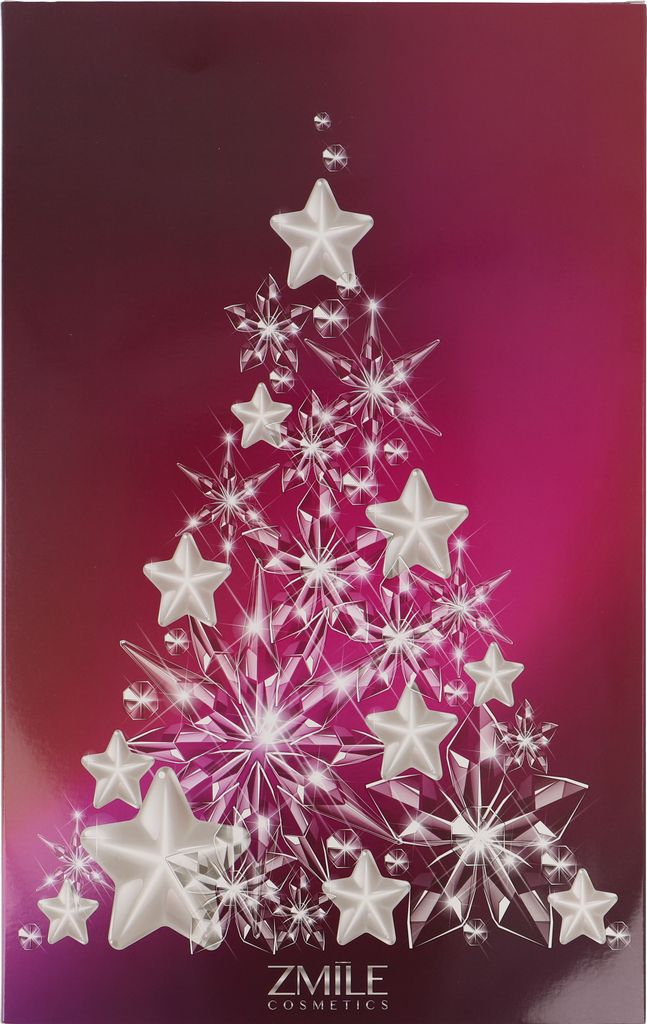 A stylized Christmas tree made of snowflakes and stars against a gradient background.