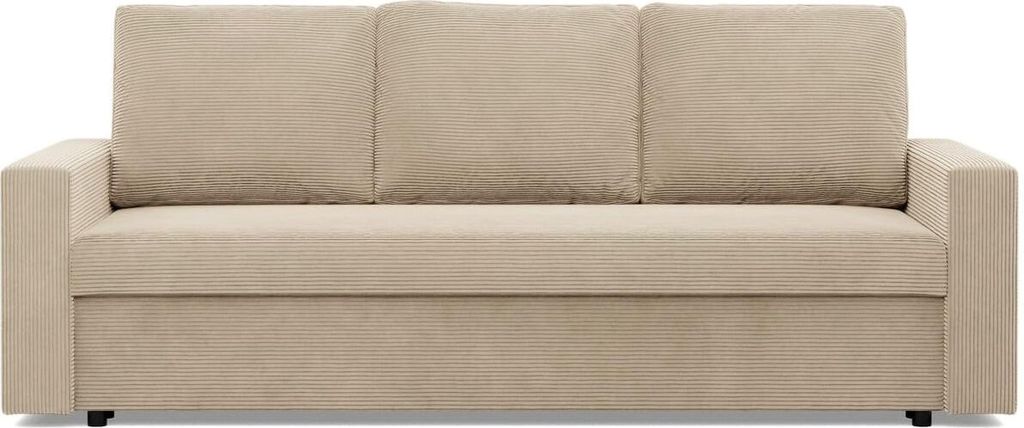 Sofa mit Schlaffunktion NEO, Wohnzimmer Couch 3-Sitzer 220x92cm, Cord Beige