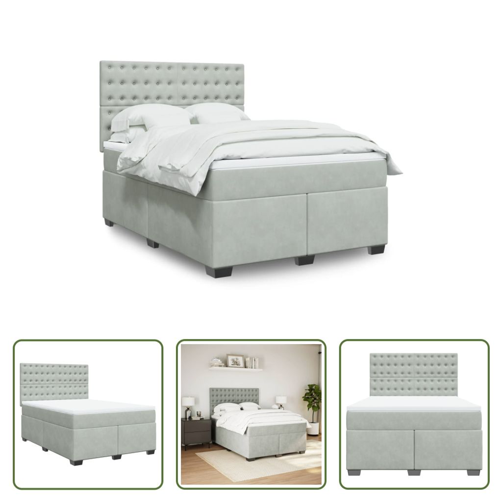The Living Store Boxspringbett mit Matratze Hellgrau 140x200 cm Samt