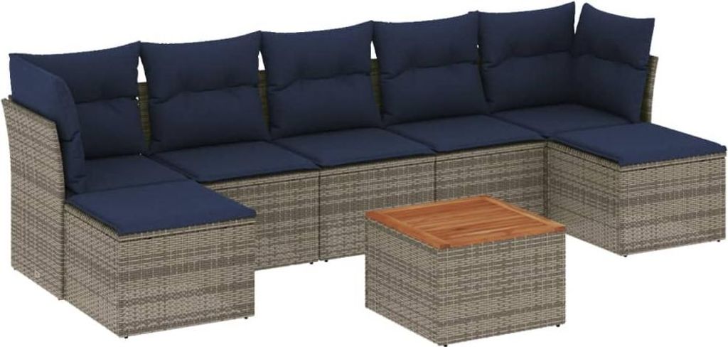 8-teiliges Gartensofa-Set mit Kissen, grau, Polyrattan