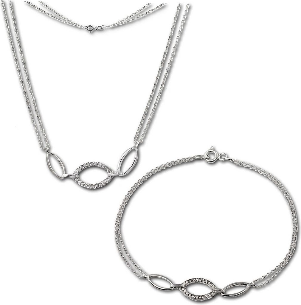 SilberDream Kette Armband Schmuck-Set für Damen oval Silber glitzer SDS425W