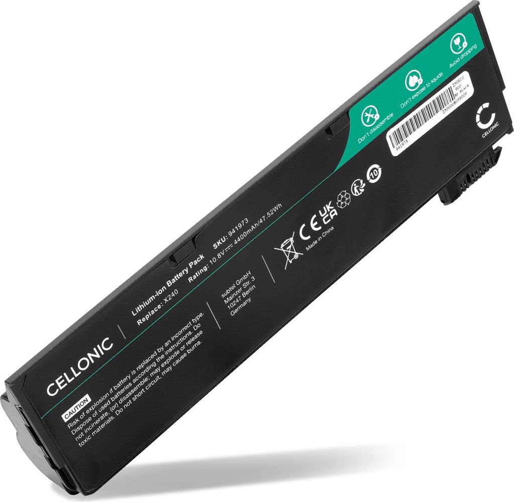 CELLONIC 1x Akku für Notebook Kompatibel mit Lenovo ThinkPad X250, ThinkPad X240, ThinkPad T440, 45N1127 - (4400mAh, 10.8V)