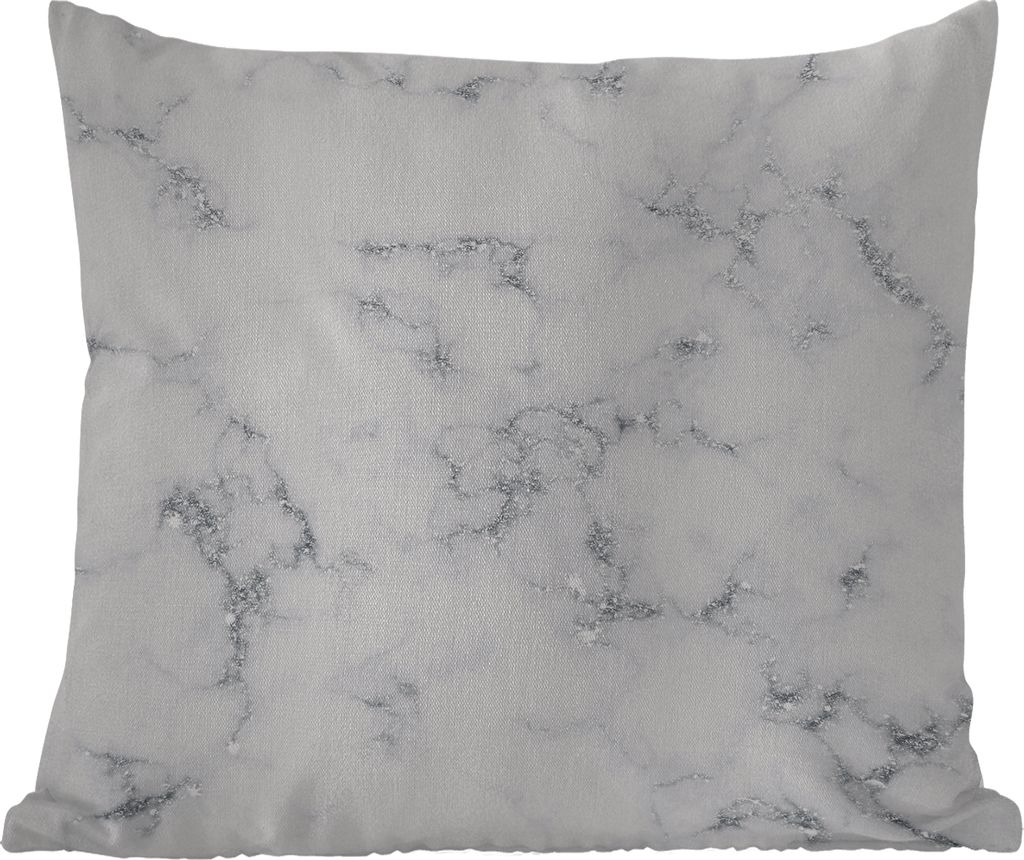 MuchoWow Outdoor Kissen - Marmor - Weiß - Silber - Glitter - Marmoroptik - Chic - 40x40 cm - Wetterfest - Lounge Kissen - Kopfkissen - Interieur...