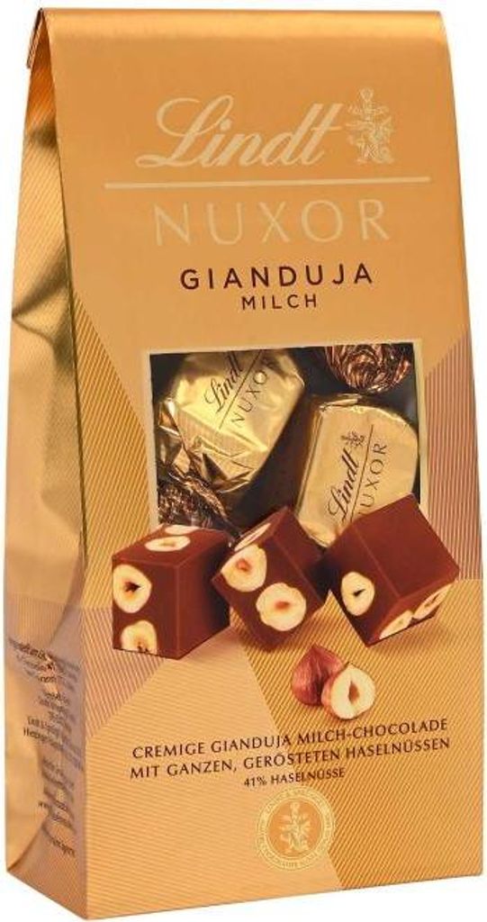 Lindt Nuxor Gianduja Milchschokolade mit ganzen Haselnüssen Produktbild 