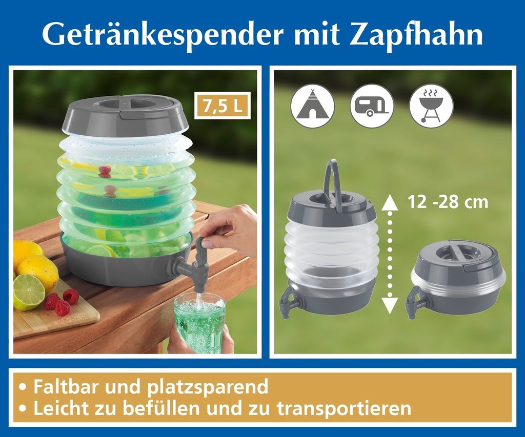 Getränkespender mit Zapfhahn Fassungsvermögen ca. 7,5 Liter Höhe bis zu 28 cm