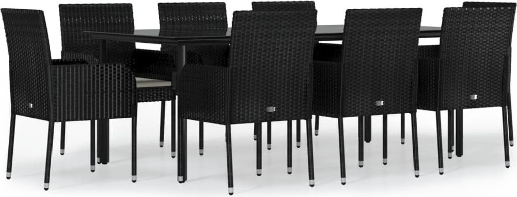 9-tlg. Garten-Essgruppe mit Kissen Schwarz Poly Rattan