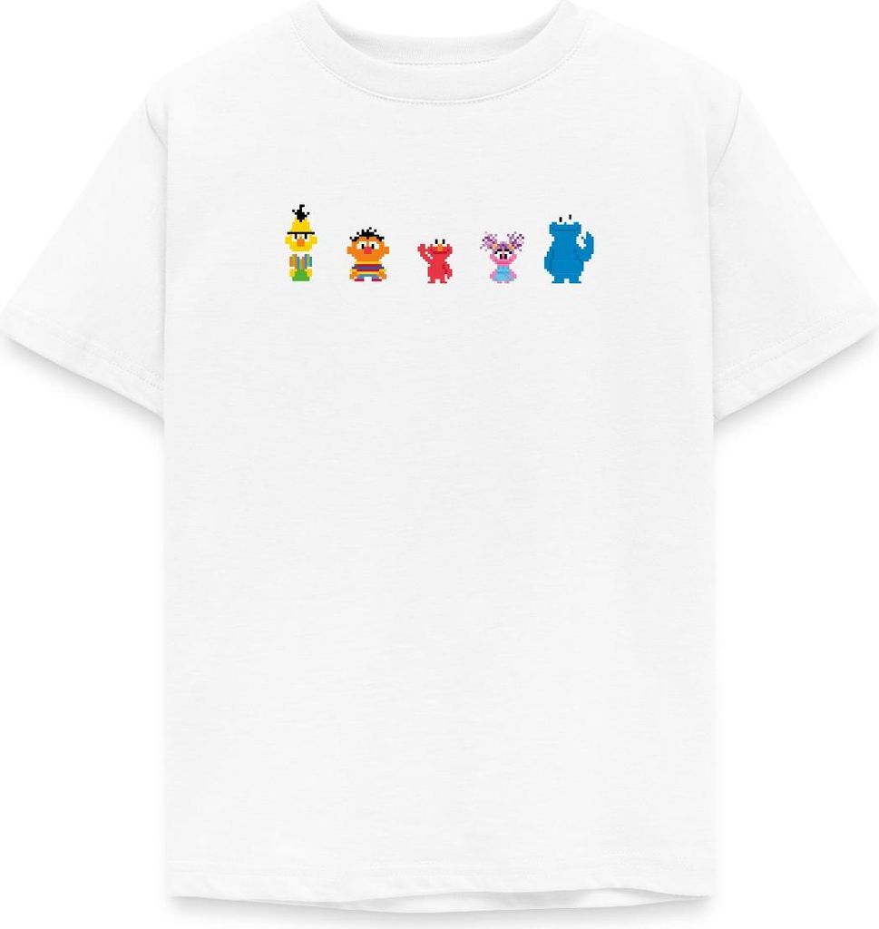 Spreadshirt Sesamstraße Pixel Charaktere Kinder T-Shirt, 110/116 (5-6 Jahre), Weiß