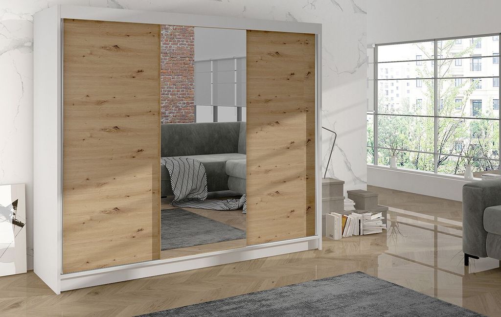 Kleiderschrank DANIELLA 1 – Breite 200 cm, weiß / Eiche artisan