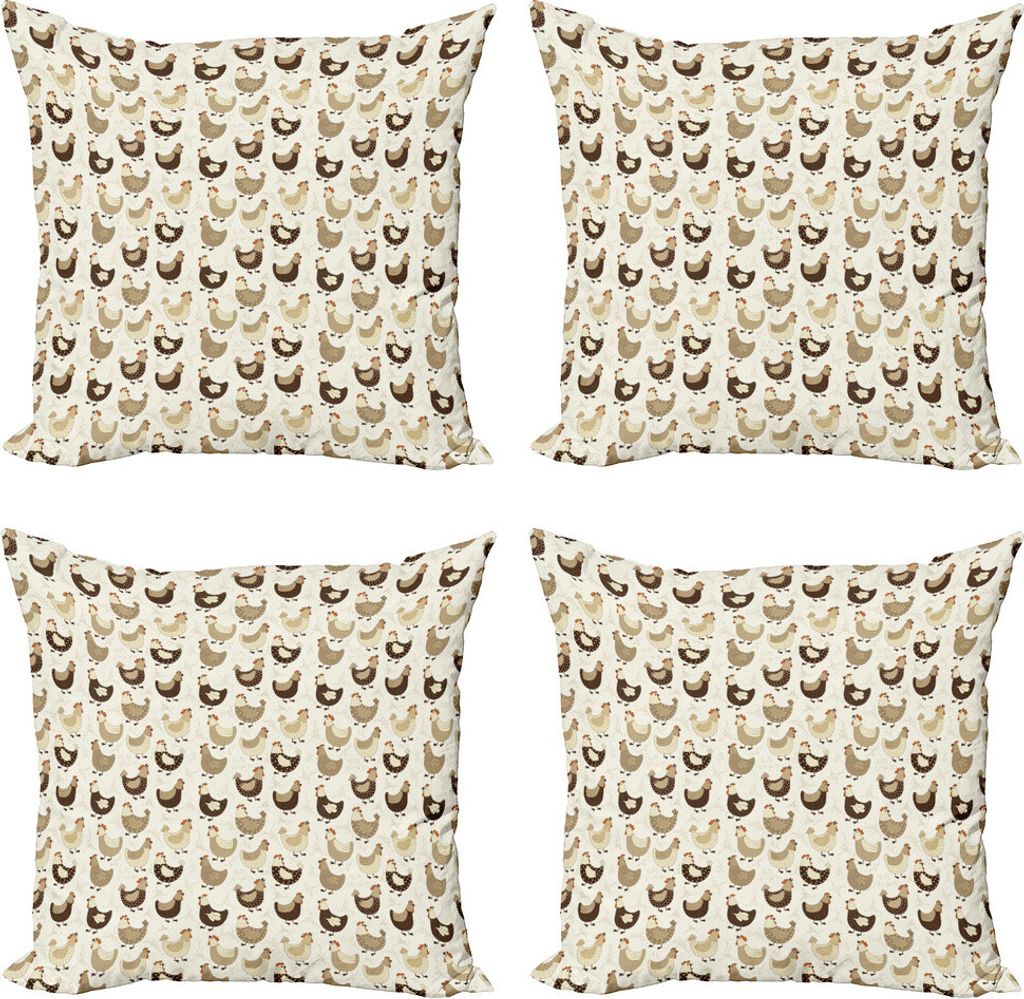 ABAKUHAUS Hähnchen Kissenbezug Set (4 Stück), Farming Dorf Tiere, Moderner Doppelseitiger Digitaldruck, 60 cm x 60 cm, Tan Off White Brown