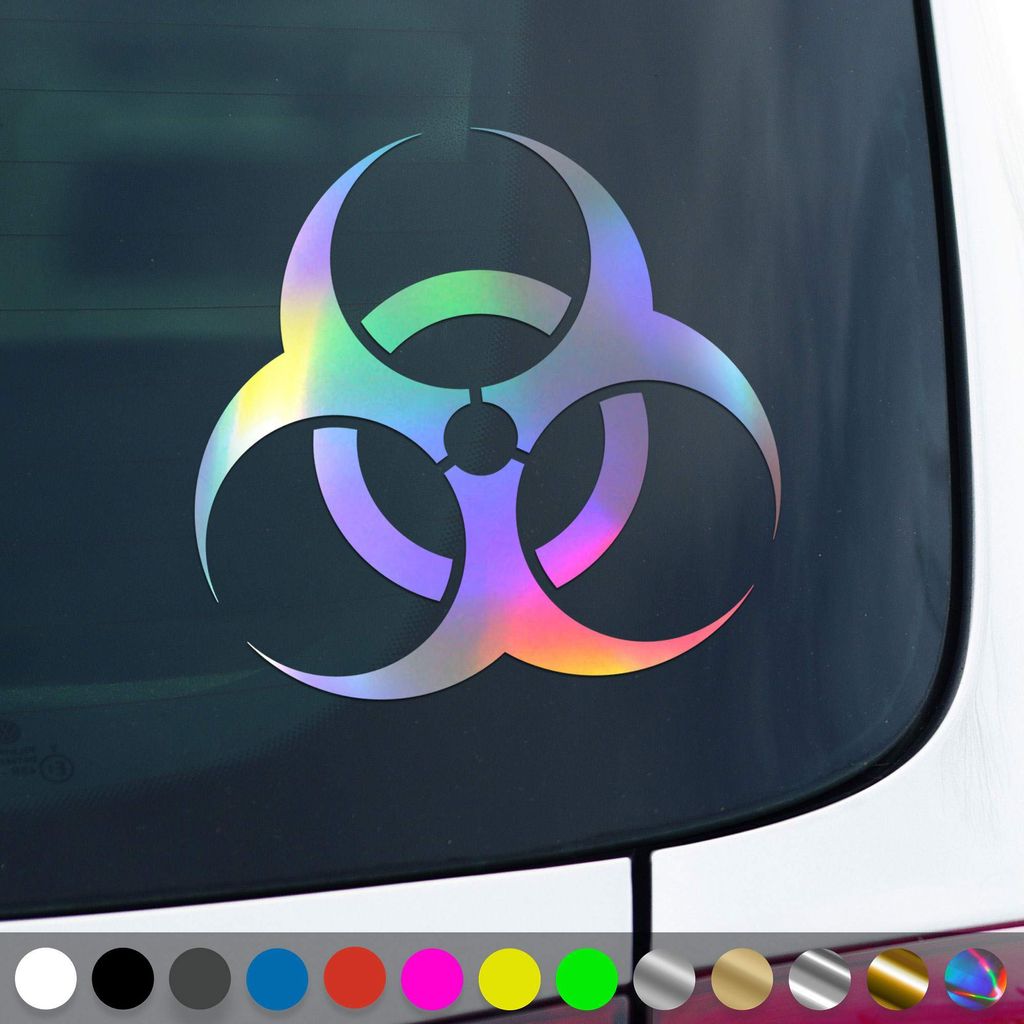 PantherPixel Biohazard Aufkleber Vorsicht Warnung Hinweis Sticker Auto Geschenkidee Farbe Oilslick-Hologramm