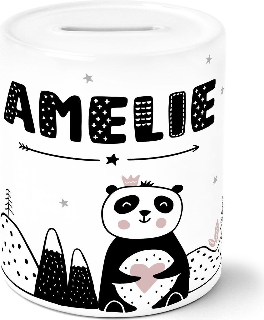 Kinder Spardose mit Namen Panda-Bär Tiere Skandi Style Sparschwein Keramik SpecialMe Mädchen weiß unisize