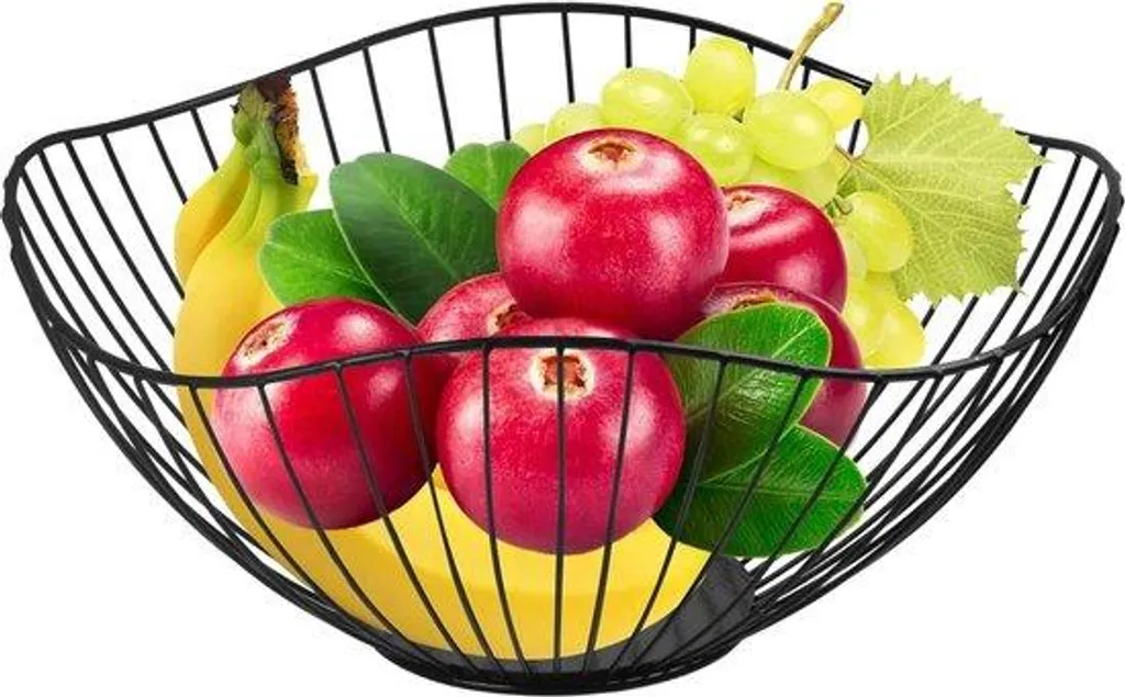 Panier à fruits noir en métal ajouré, grand format 30cm haute qualité