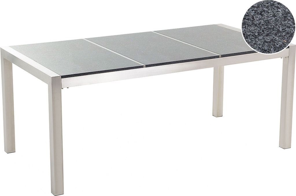 BELIANI Gartentisch Grau Sicherheitsglas Edelstahl 180 x 90 cm Poliert Modern Outdoor