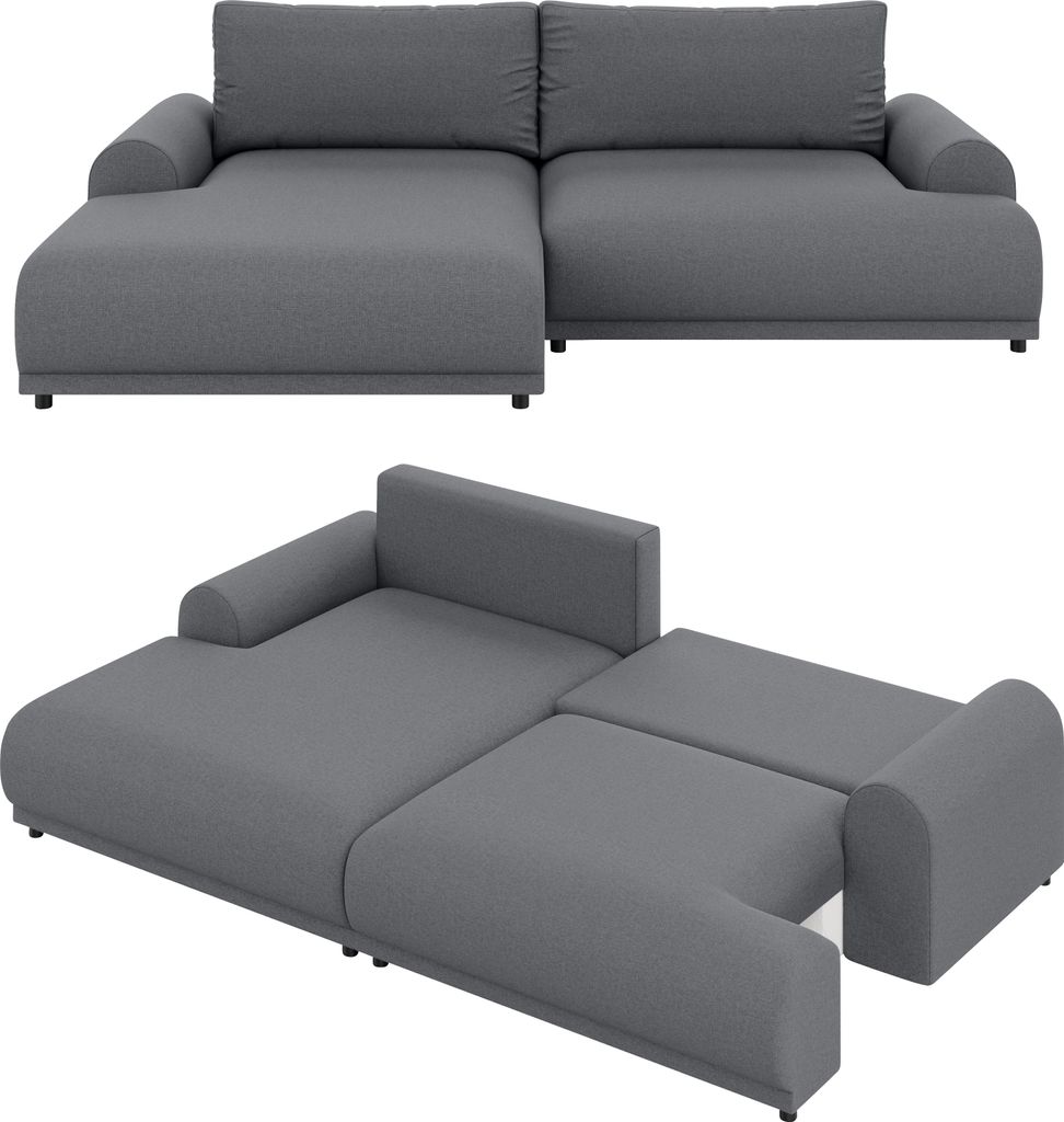 Ecksofa Lounge Schlaffunktion Bettkasten moderne L-Couch Ecke Links Dunkelgrau / 21034