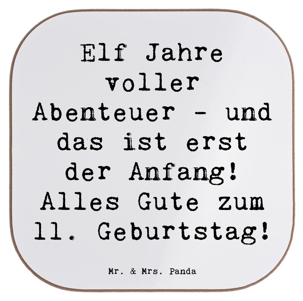 Mr. & Mrs. Panda Untersetzer für Gläser Spruch 11. Geburtstag Abenteuer - Weiß - Geschenk, Tischschoner, Kindergeburtstag, Liebe, Happy Birthday...