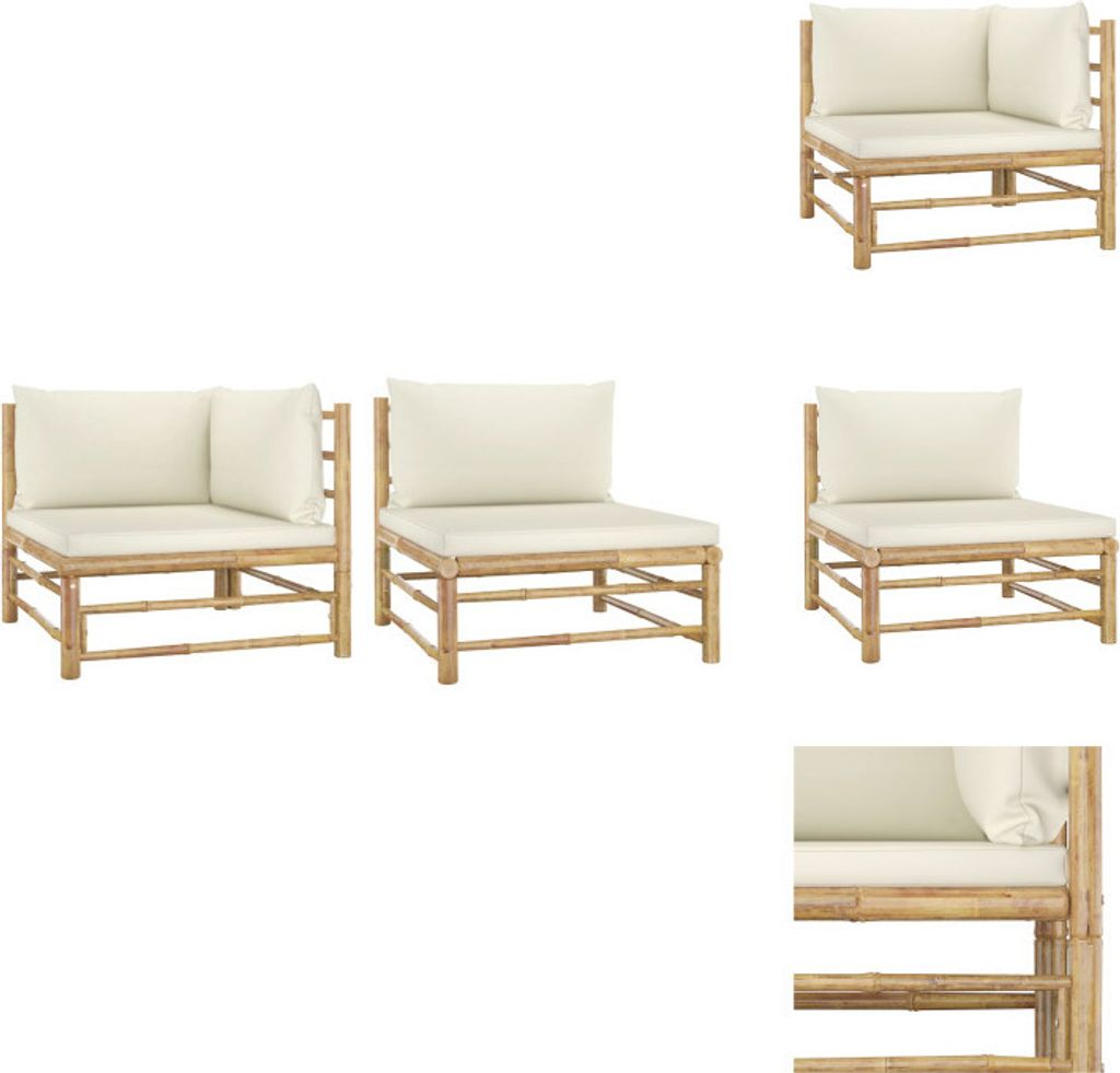 vidaXL 2-tlg. Garten-Lounge-Set mit Kissen Cremeweiß Bambus - Gartensofaelemente