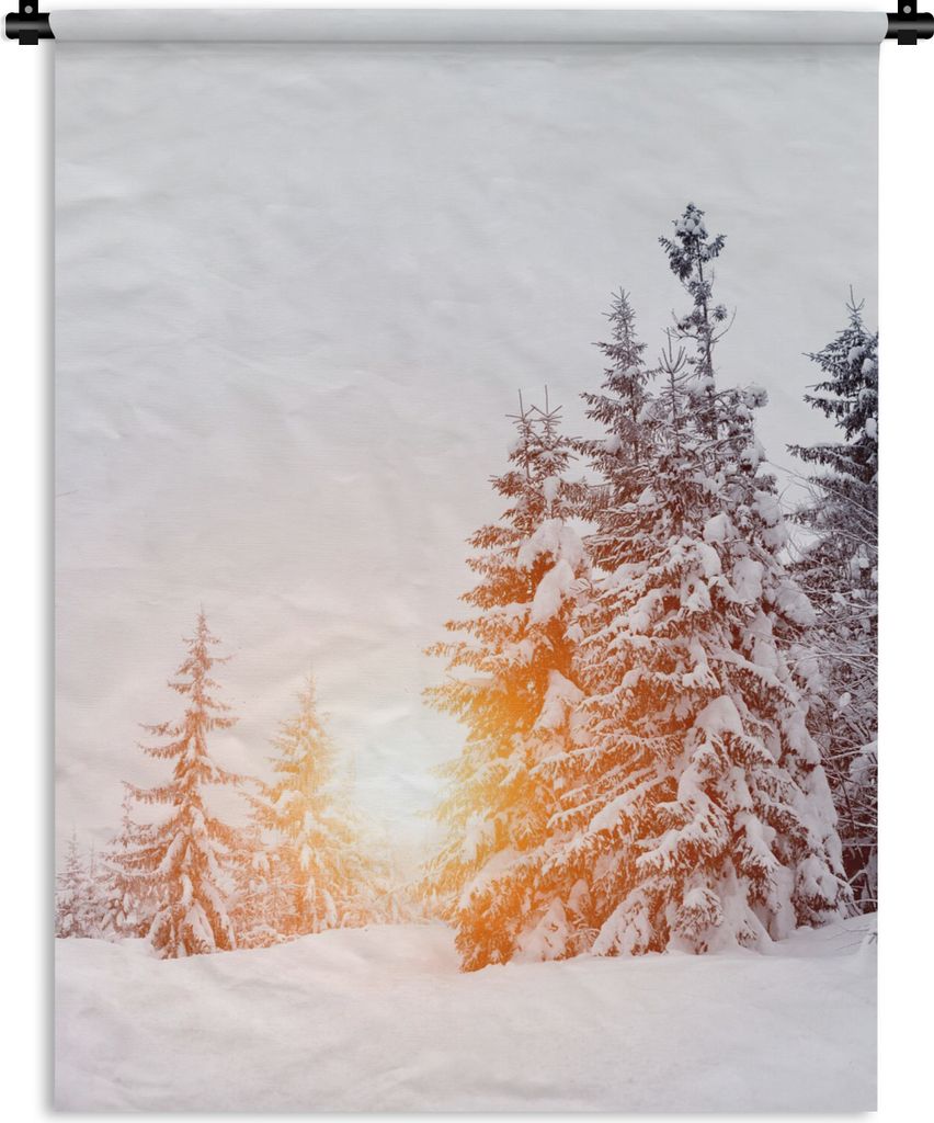 MuchoWow Wandteppich Wandbehang Sonne - Bäume - Schnee 60x80 cm Tapisserie Dekoration Wandtuch - Decke - Wandtücher - Wohne