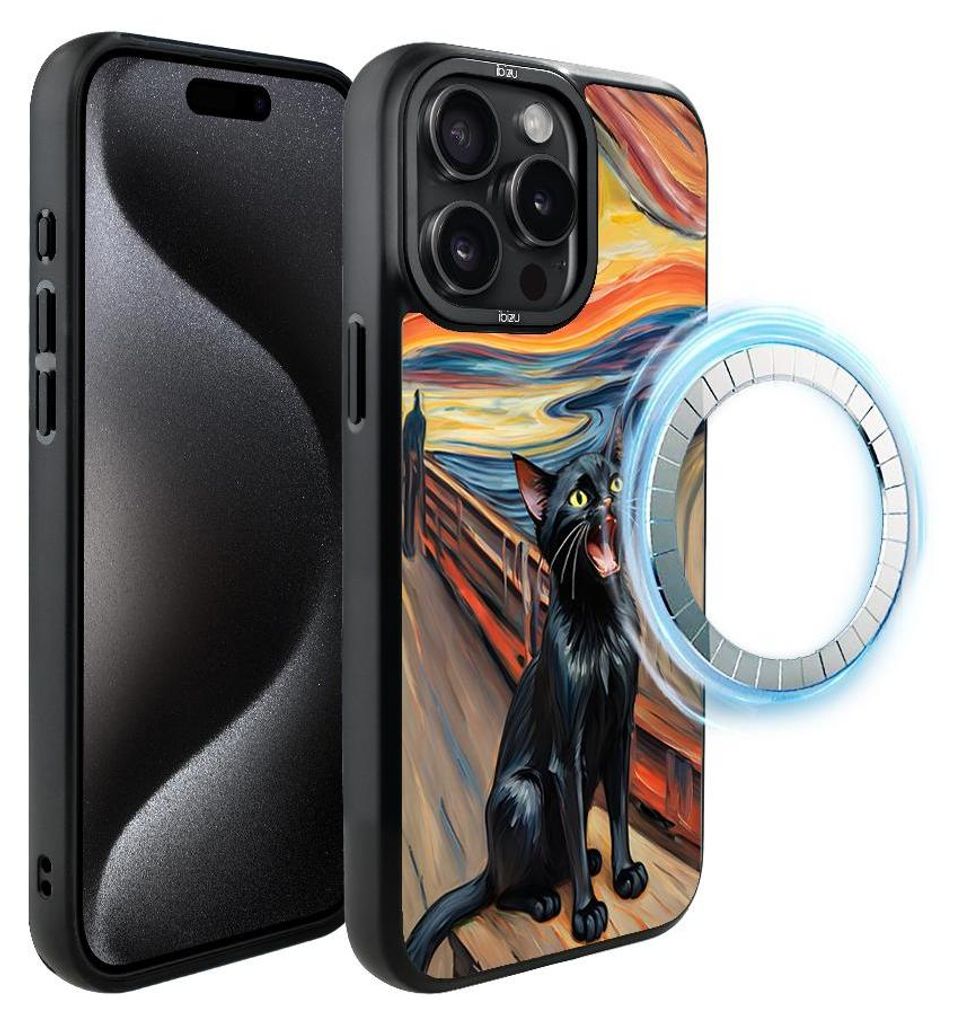 Schutzhülle für das iPhone 15 Pro Max, MagSafe-kompatibel, mattschwarze Seiten, Katze, Motiv aus einem Gemälde von Edvard Munch