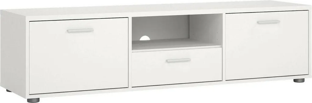 Meuble TV Salon 147 cm Charo Blanc - Support Multimédia Pratique et Beau