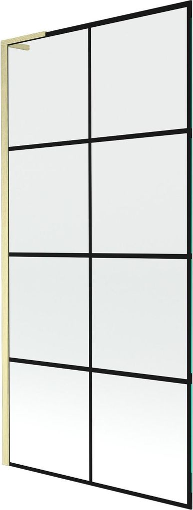 Mexen Next L Badewannenabtrennung 1-flügelig 90 x 150 cm, schwarzes Muster, gebürstetes Gold - 895-090-000-03-77-55
