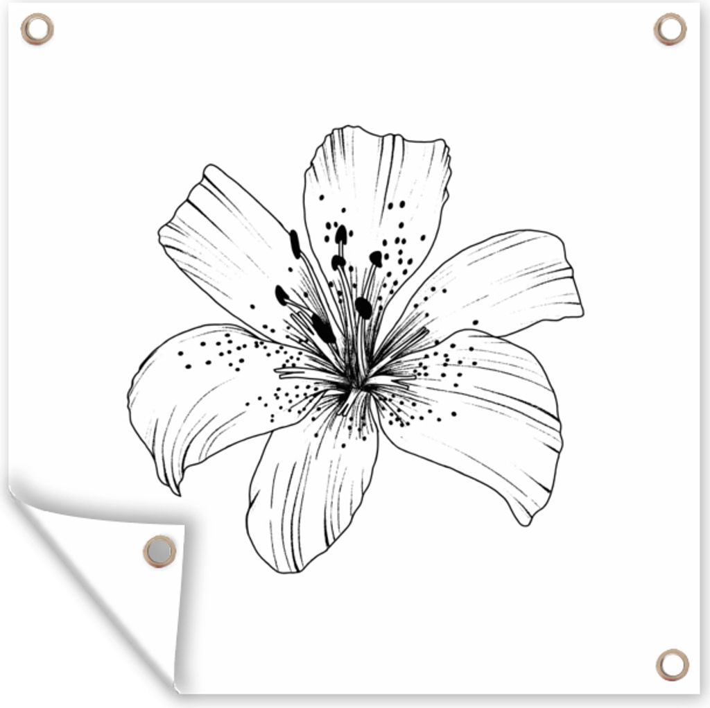 MuchoWow 50x50 cm Outdoor-Poster Gartendeko Sichtschutz Garten Poster für den Garten Lilie - Blume - Natur - Vintage