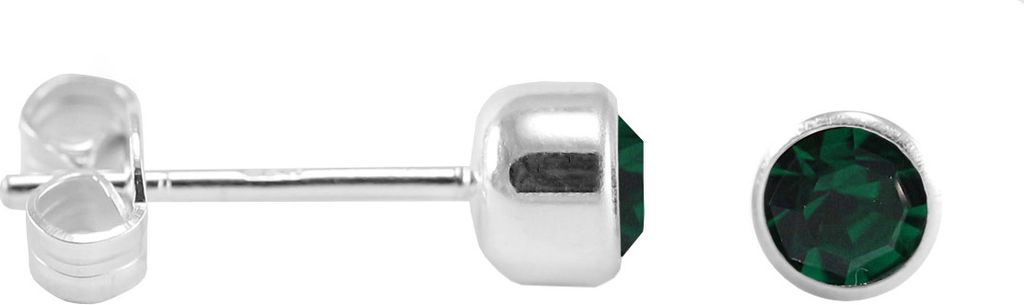 Ohrstecker 925 Sterling Silber mit runden Zirkonia in verschiedenen Farben Farbe - Grün