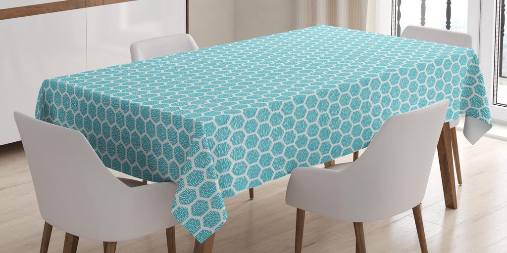 ABAKUHAUS abstrakte geometrische Tischdecke, Monochrome Muster von Symmetric Aquatic Honeycomb Hexagons Wiederholung, 140 x 240 cm, Aqua Weiß