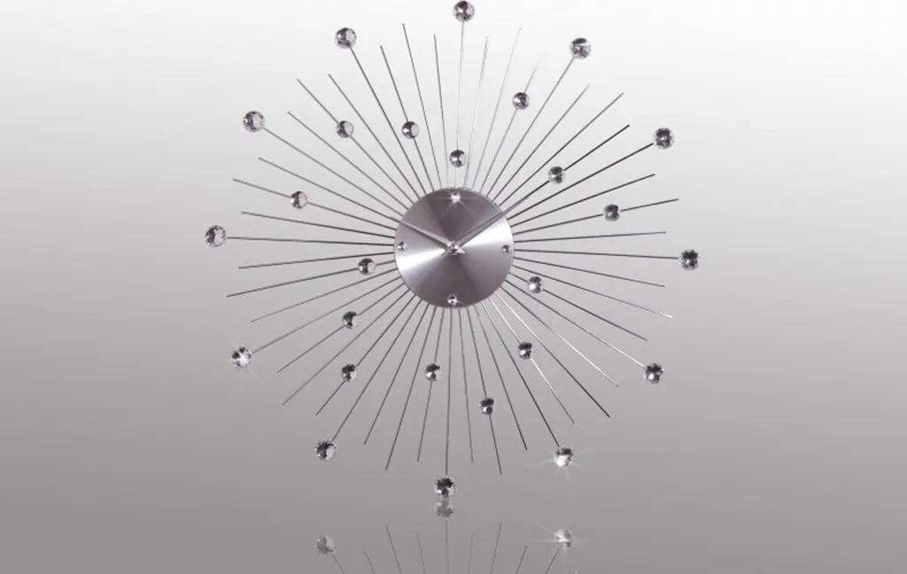 Horloge murale design acier inoxydable argent 50 cm à cristaux brillants