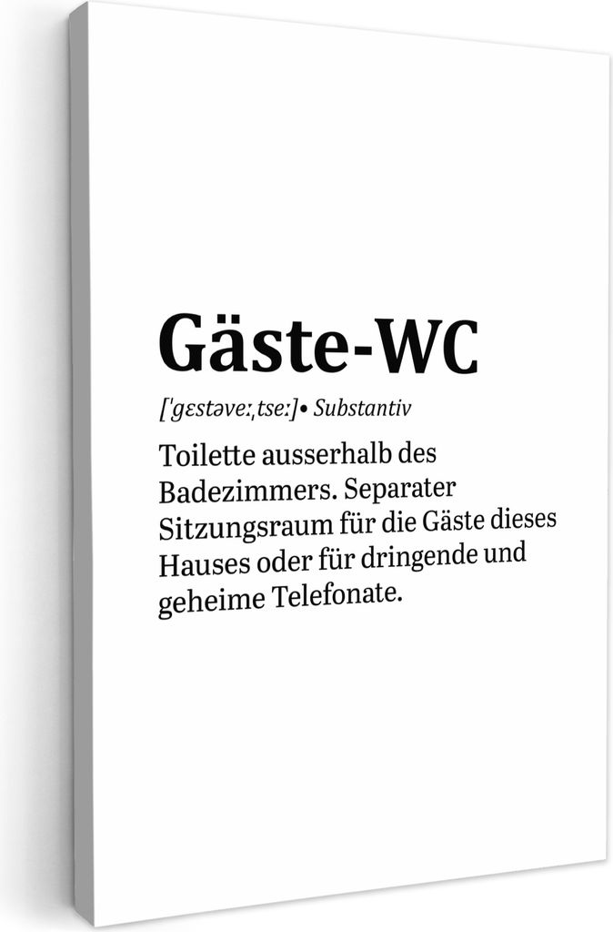 MuchoWow - Leinwandbilder - Zitat - Definition - Gästetoilette - Weiß, Wandbild, Wanddeko Bilder Wohnzimmer, 40x60 cm