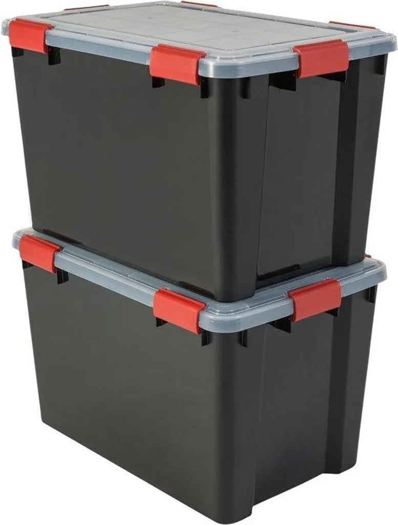 Malle de rangement 70 L étanche et empilable, lot de boîtes noires