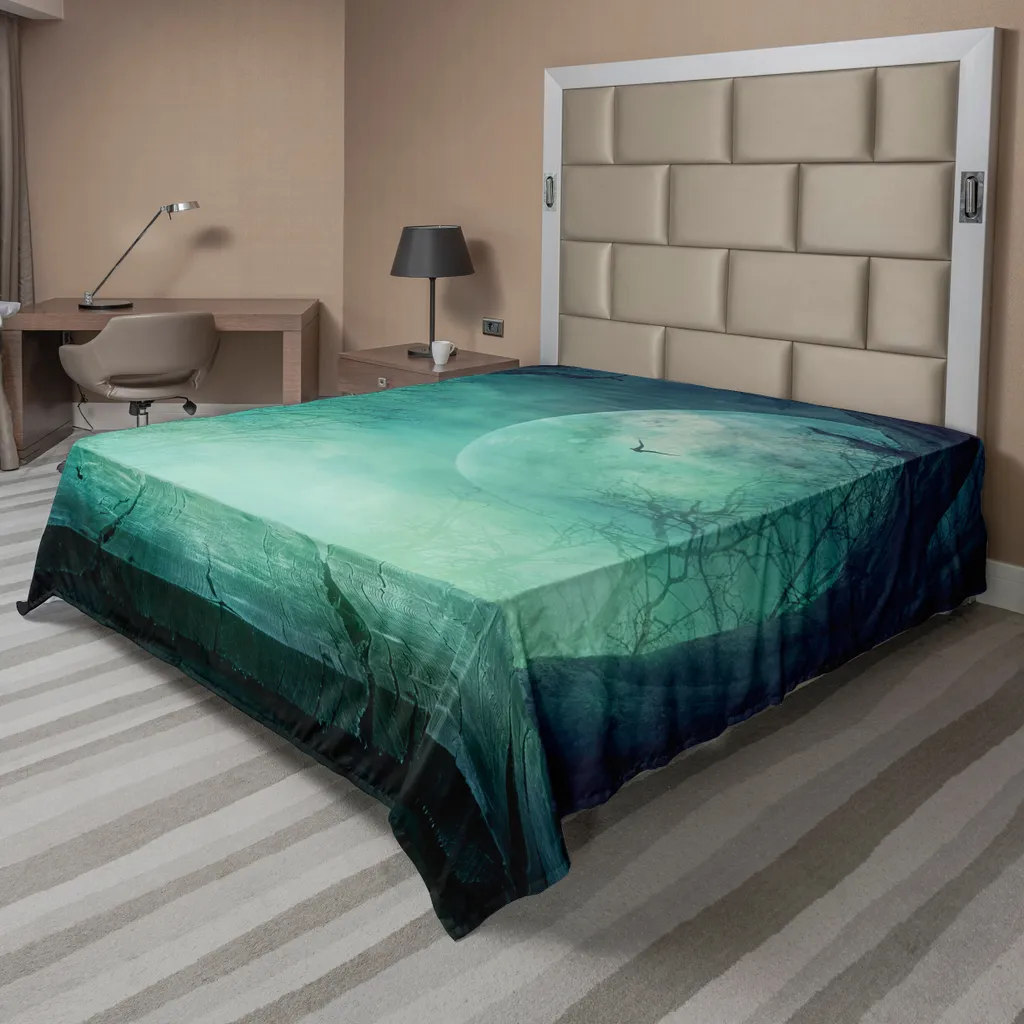 Drap de lit Halloween ABAKUHAUS Teal Forest Moon 266x260 cm en microfibre