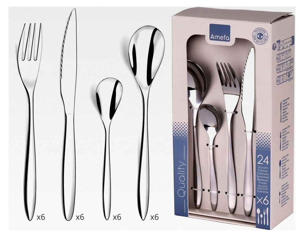 24-teiliges Besteckset für 6 Personen – Actual – Edelstahl 18/0, glänzende Oberfläche