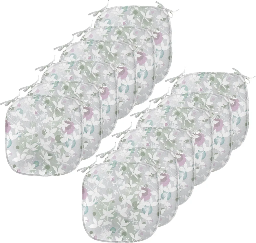 ABAKUHAUS Cuscini floreali per sedie da sala da pranzo, motivo senza cuciture vintage, cuscini decorativi impermeabili con cinturini per sedie da cucina, 40 cm x 40 cm - confezione da 12, bianco e verde reseda