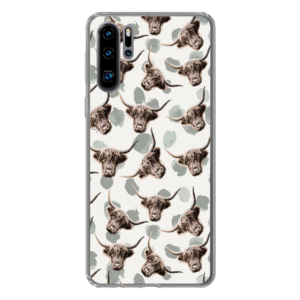 MuchoWow Handyhülle Schutzhülle Hülle für Huawei P30 Pro Kuh - Schottischer Highlander - Tiere Silikon Softcase Handy Hülle - Schutzdeckel