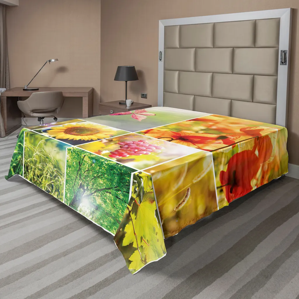 Drap de lit doux motif paysage printanier 260x228 cm multicolore