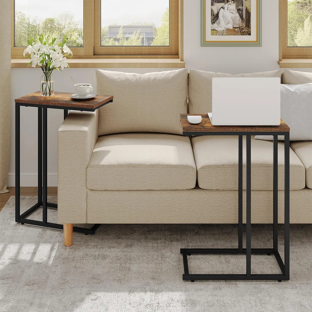 Table d'appoint 63,5 cm de hauteur - Plateau MDF gris clair et structure C - 2