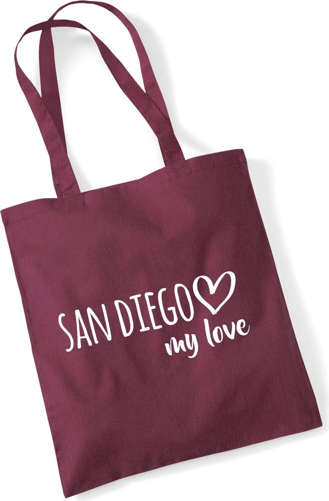 Huuraa Jutebeutel San Diego my love 10 Liter Burgundy Baumwolle Tasche Geschenkidee