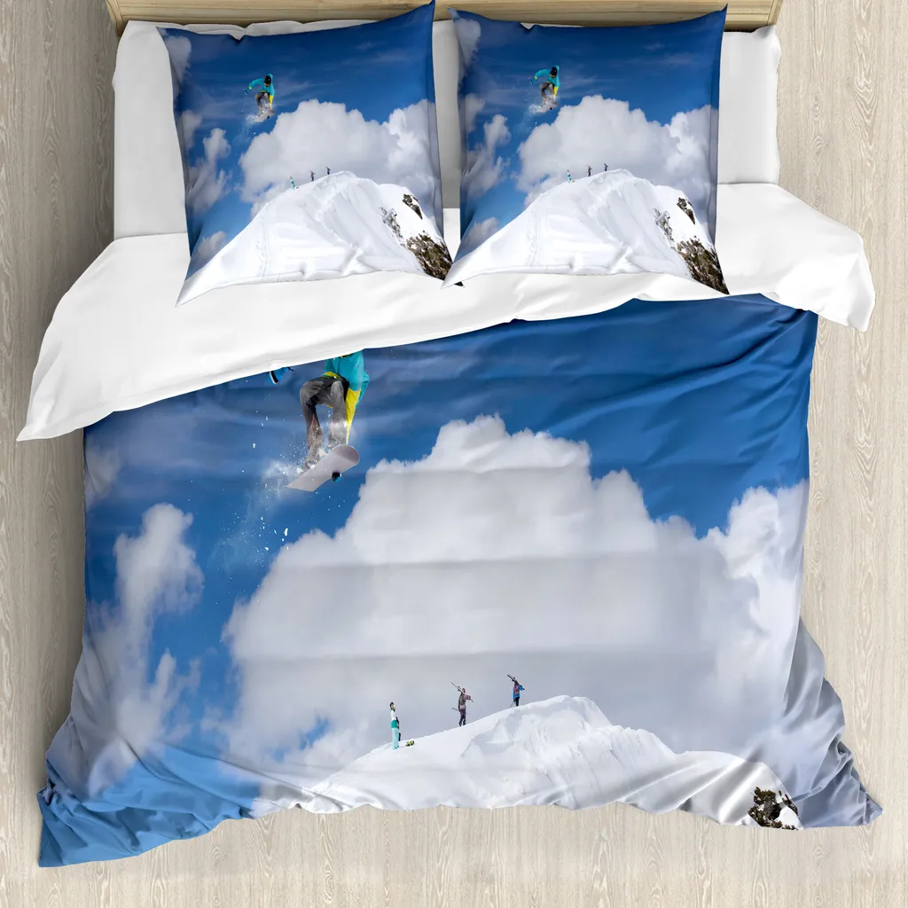Housse de Couette ABAKUHAUS Winter Snowboarder 200x200cm Bleu Blanc