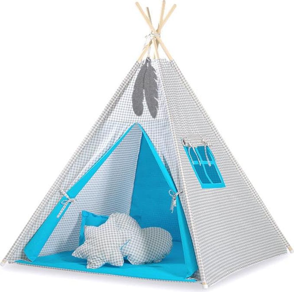 Tipi-Zelt für Kinder – Spielzelt – leicht und einfach aufzubauen, inklusive Federn