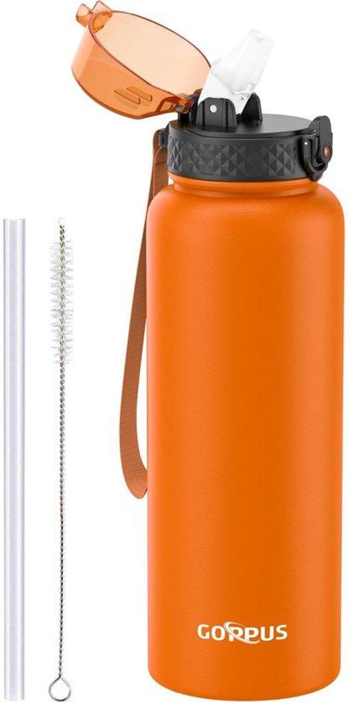 Isolerter Wasserflasche aus Edelstahl, 40oz, mit Grasstange, 1,2 Liter, Thermosflasche für warmes Wasser, doppelwandige Stahlwasserflaschen, isoli...