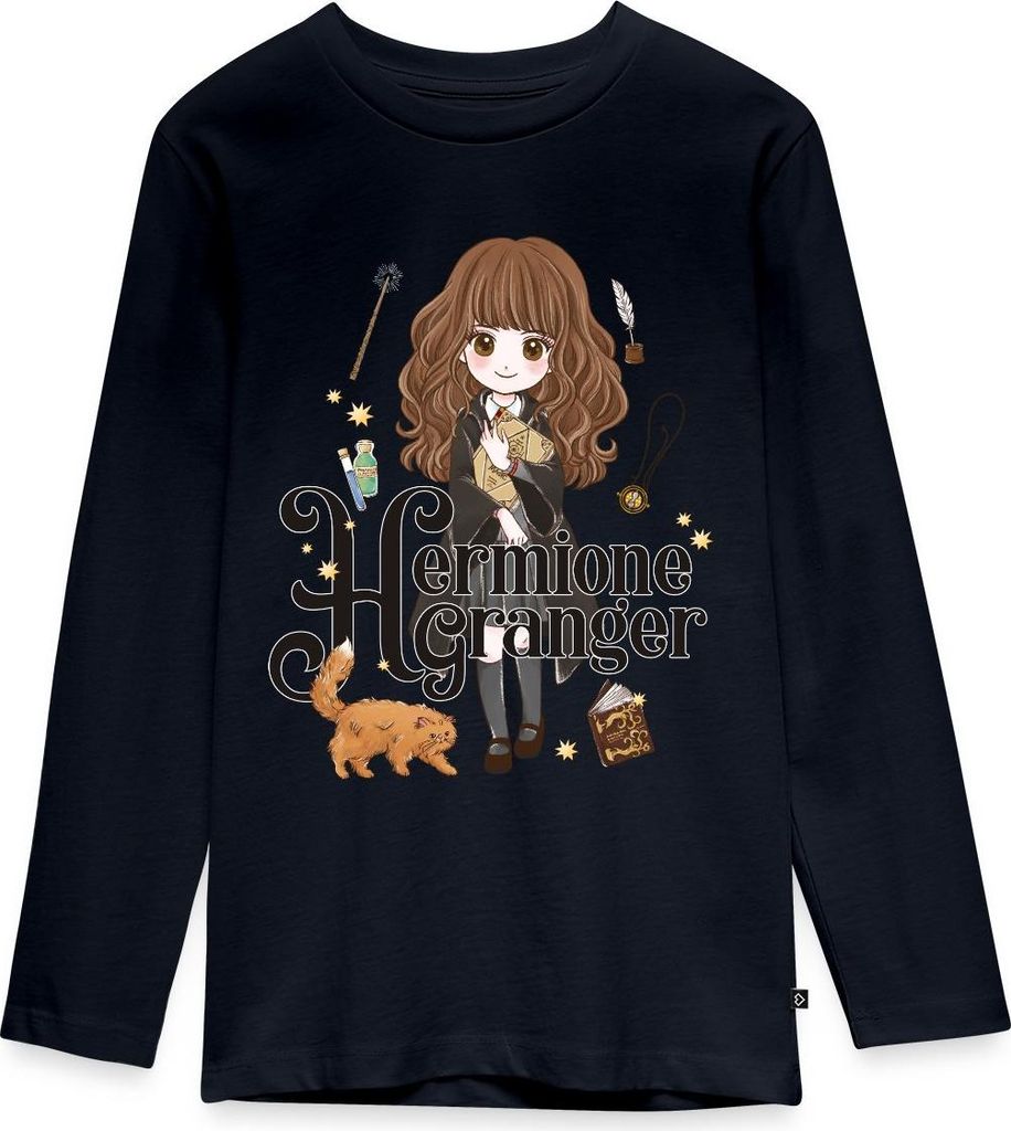 Spreadshirt Harry Potter Hermine Granger Chibi Teenager Premium Langarmshirt, 146/152 (10 Jahre), Navy