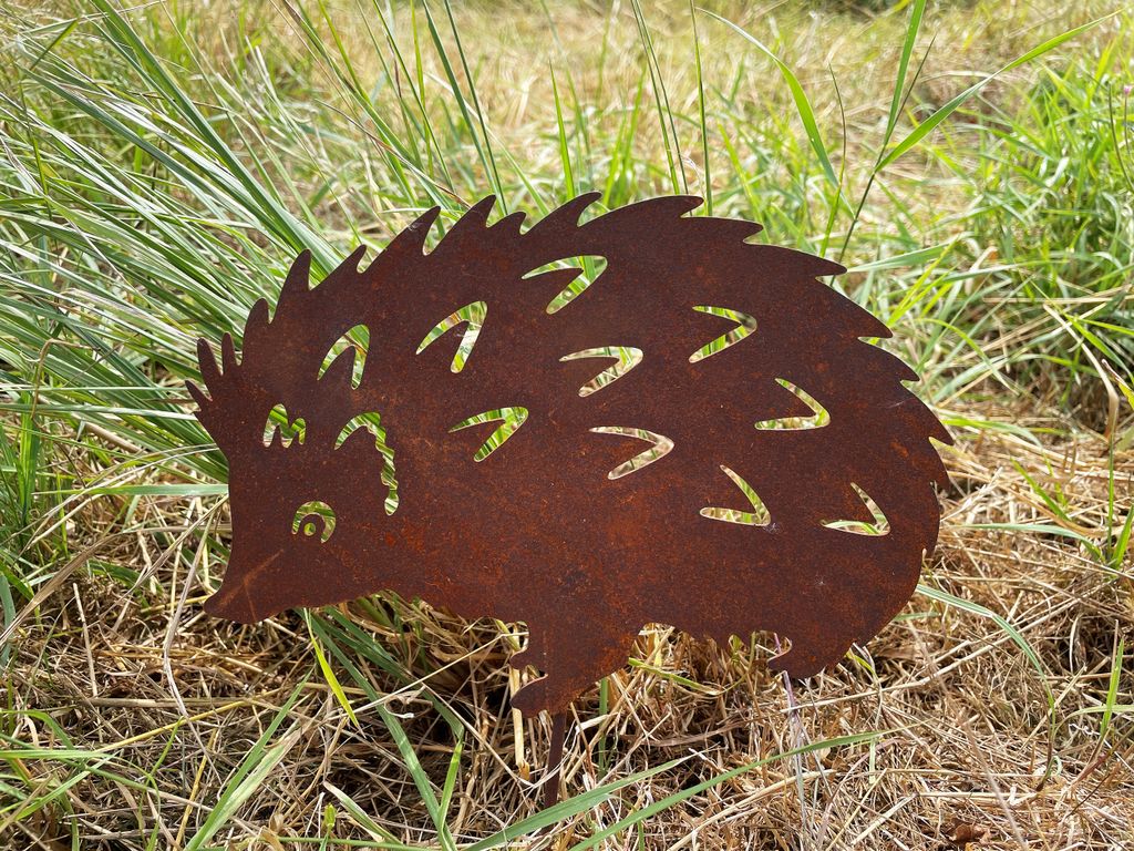 Kleiner Igel 16x22cm zum Stecken Gartenstecker Edelrost Gartendeko Wetterfest Rost Gartenfigur Metall Rostfigur Tier Waldtier