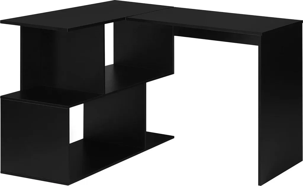 Bureau d'angle gain de place bois de pin noir avec rangement intégré L