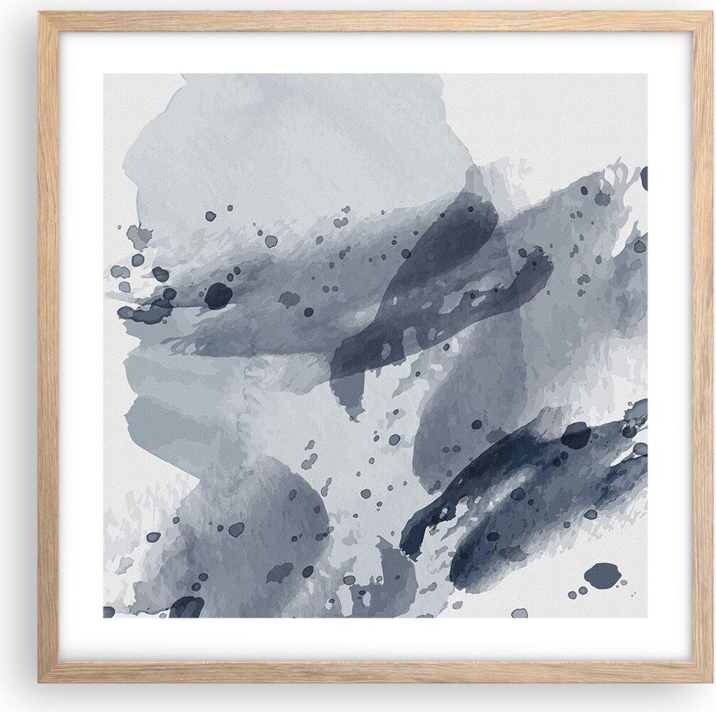 Gerahmtes Poster - Rahmen in heller Eiche - Abstraktion Blau Minimalismus - 50x50 cm - Wand Bild - Wanddeko - Wandbilder - Kunstposter - Wandposter...