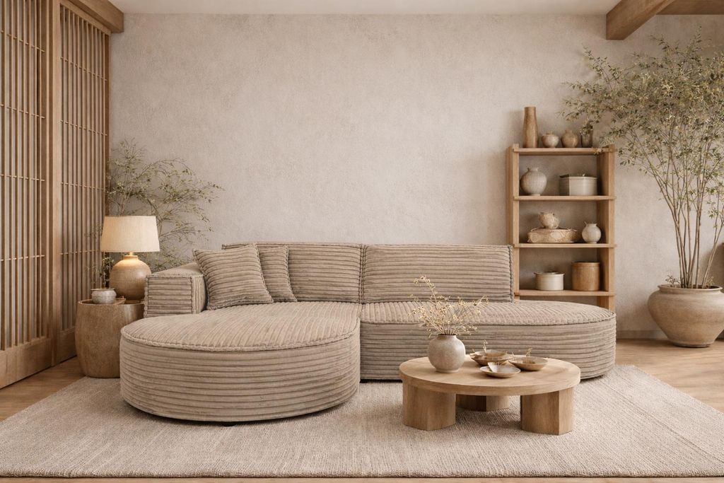 Kaiser Möbel Ecksofa L-form, Cordstoff Velo, Beige, Links, Modena Studio